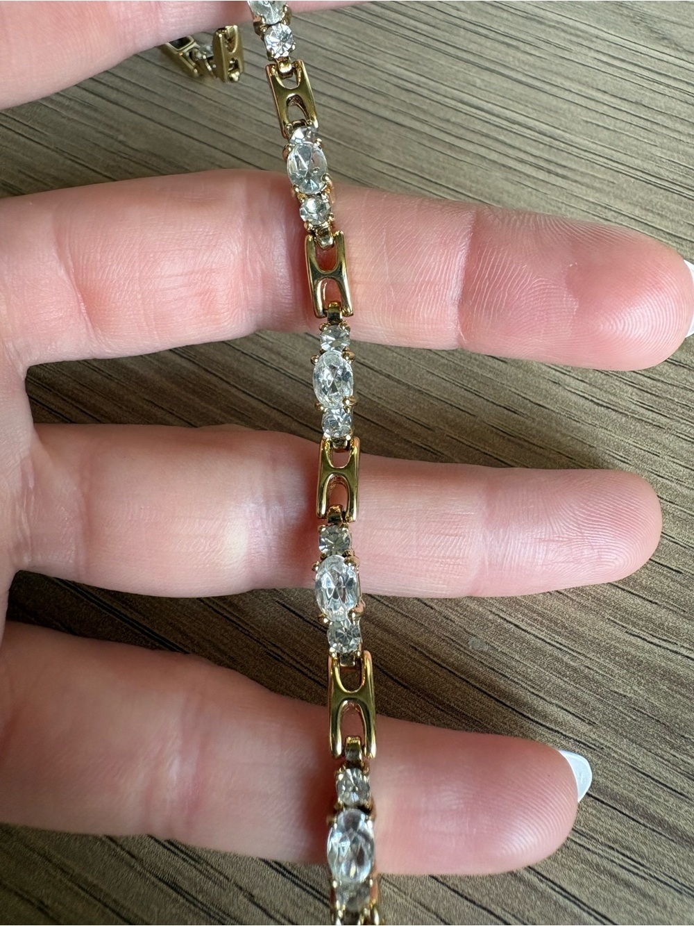 Gold-Tone Crystal Link Tennis Bracelet - Sparkling Clear Stones - Picture 5 of 8
